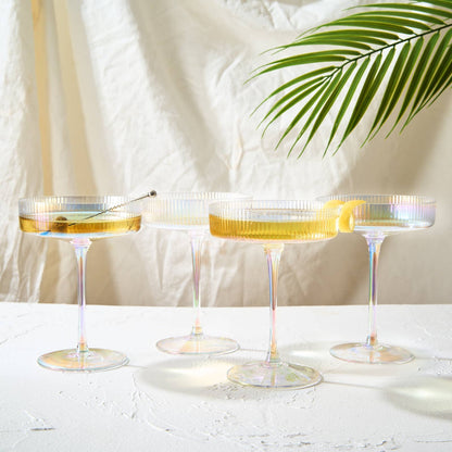 Ripple Ribbed Champagne Coupe Iridescent Colored | Set of 2