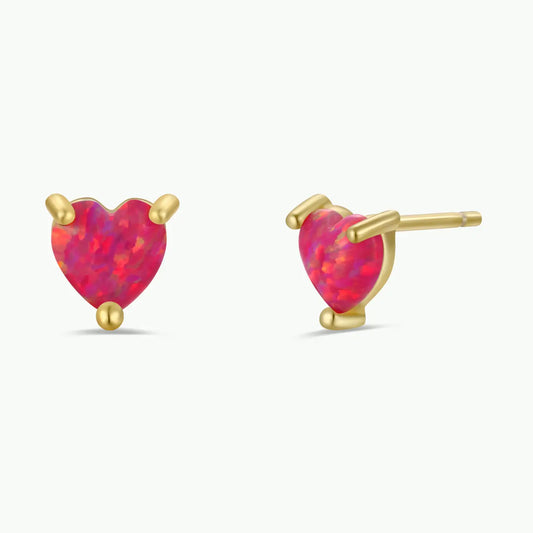 Puffed Pink Opal Heart Earrings