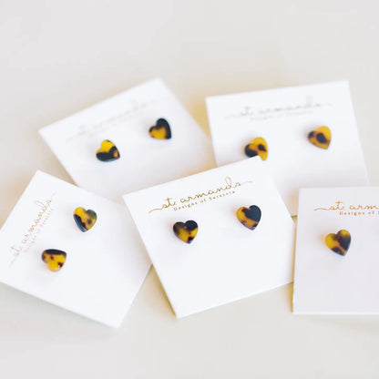 Brown Tortoise Heart Studs