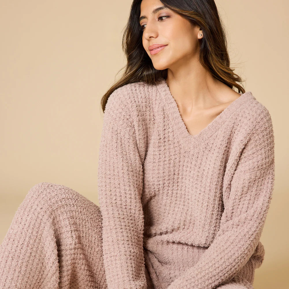 Waffle Marshmallow V-Neck with Long Pant