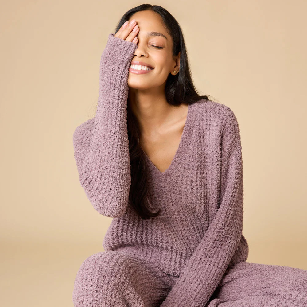 Waffle Marshmallow V-Neck with Long Pant