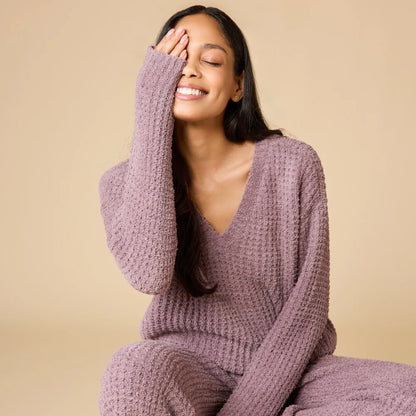Waffle Marshmallow V-Neck with Long Pant