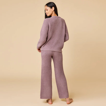 Waffle Marshmallow V-Neck with Long Pant