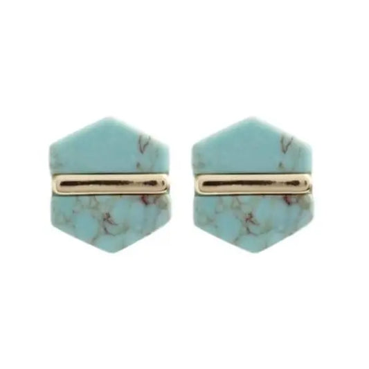 Turquoise Marble Hexagon Statement Stud Earrings