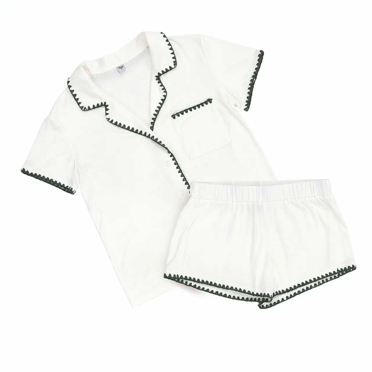 White + Forest Green Bamboo Pj Set