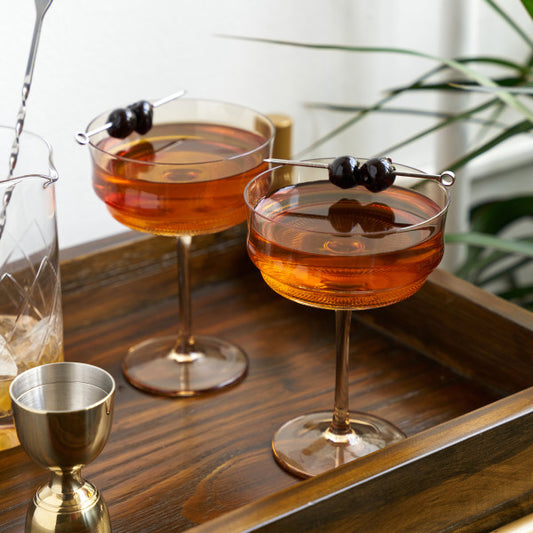 Tulip Tinted Glass Stemmed Cocktail Coupes - Set of 2