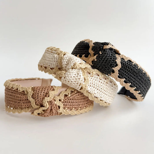 Scalloped Crochet Trim Rattan Knot Headband