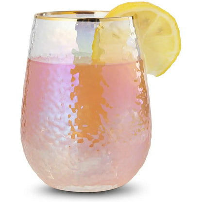 Lustered Iridescent Stemless Wine Glasses |  Set of 2
