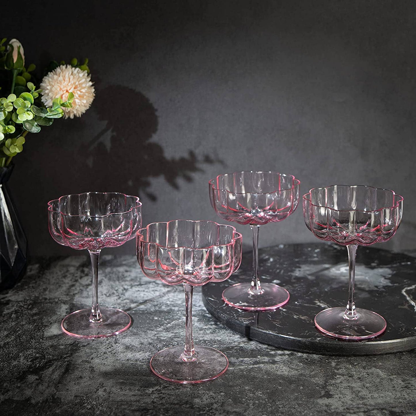 Elegant Flower  Champagne & Cocktail Coupes - Pink Set of 2