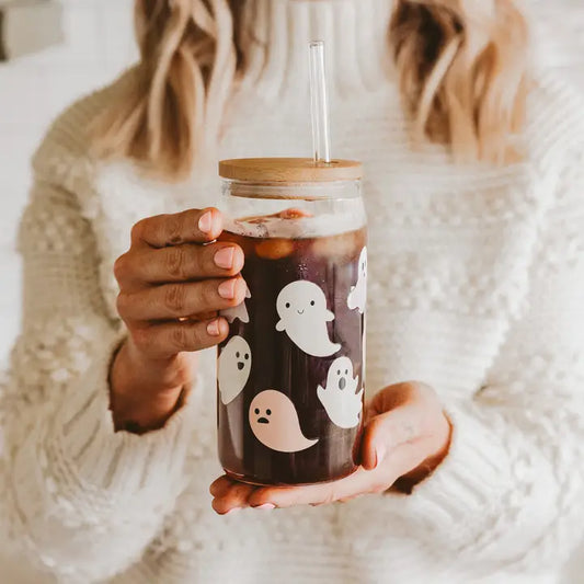 Ghost Can Glass w/ Straw & Lid
