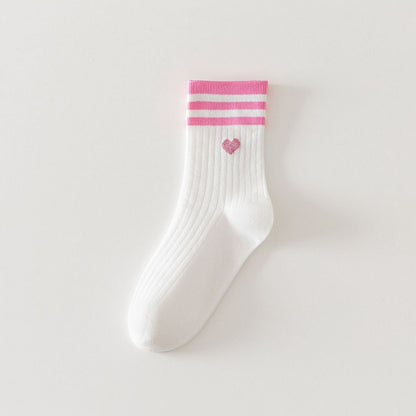 College Stripes with Heart Crew Socks