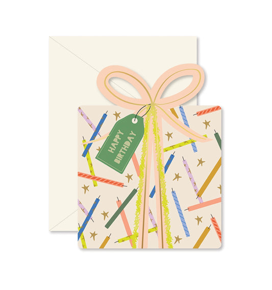 Birthday Gift Star Candles Die-Cut Card