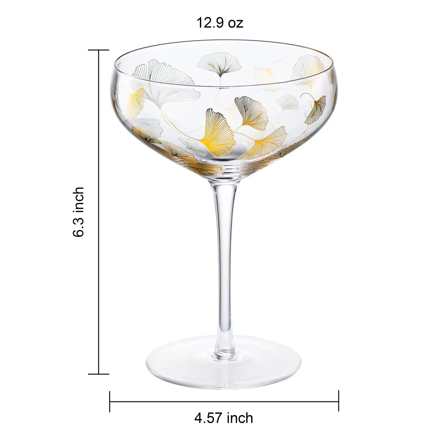 Vintage Gold Leaf Decal Champagne Coupe | Set of 2