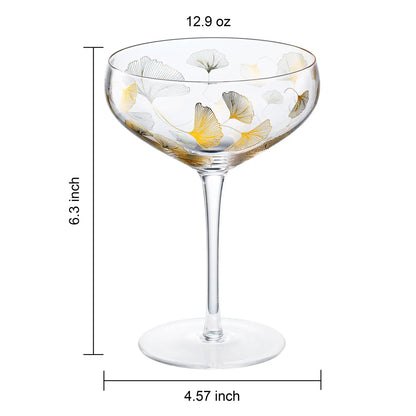 Vintage Gold Leaf Decal Champagne Coupe | Set of 2