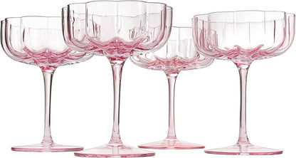 Elegant Flower  Champagne & Cocktail Coupes - Pink Set of 2