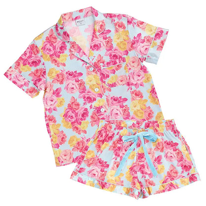 Blue + Rose Floral Satin Short PJ Set
