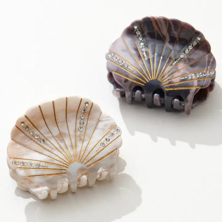 Calacatta Rhinestone Seashell Claw Clip