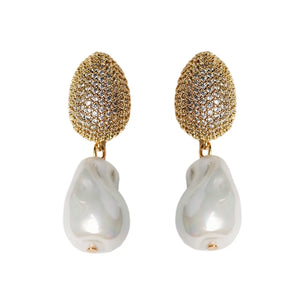 Sparkling Vintage Chunky Gold & Peral Drop Earrings