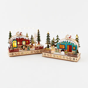 Wooden Cutout Holiday Lodge Scene