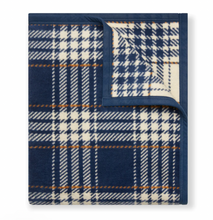 Load image into Gallery viewer, Chappywrap Vintage Blue Plaid  Blanket in BLue, Cream and gold 

