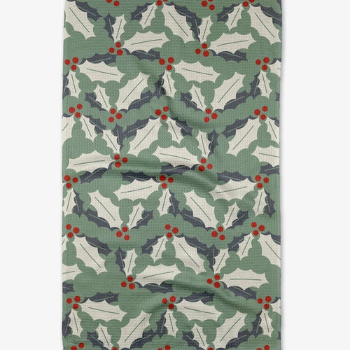 holly leaves with berries tea towel