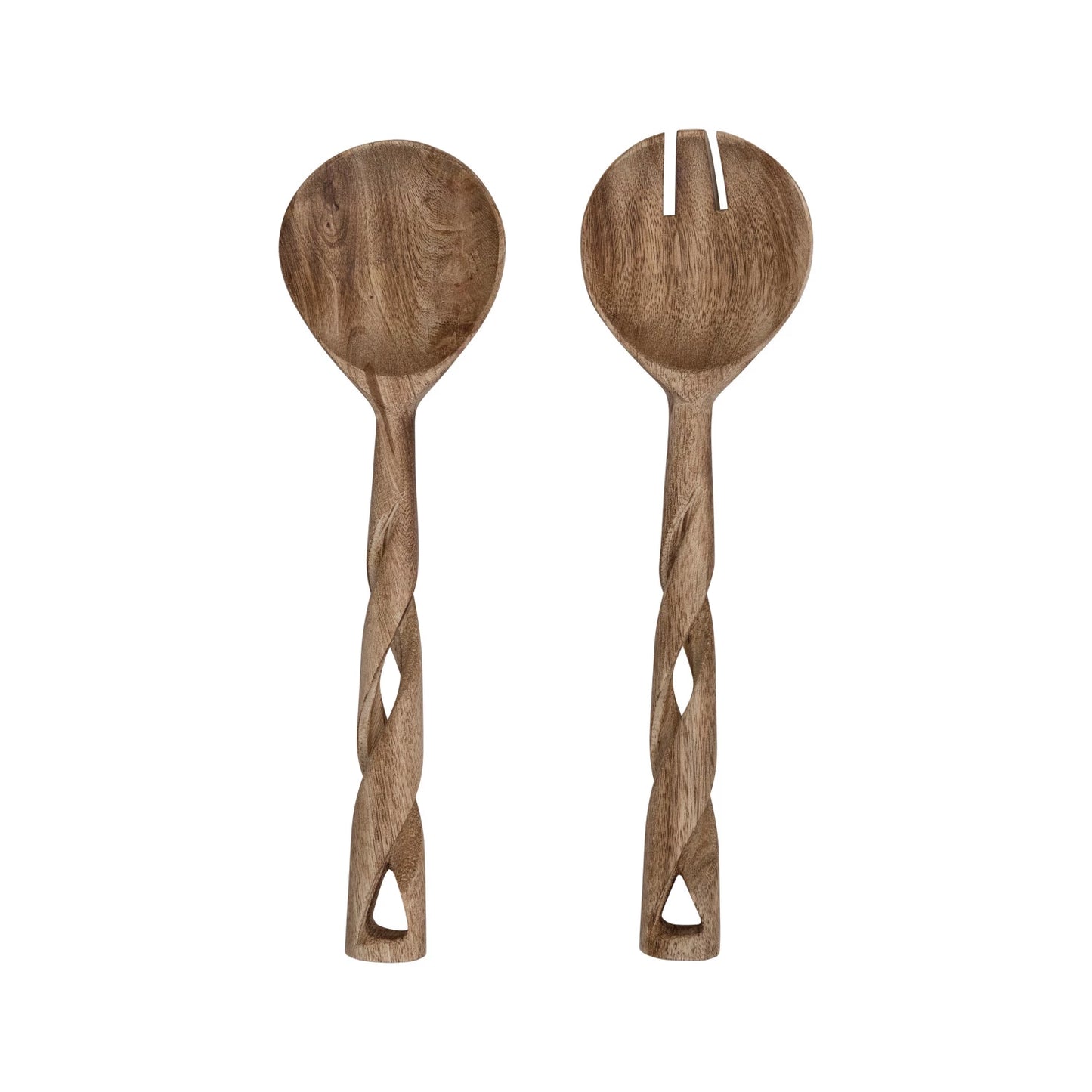 Hand-Carved Twisted Handled Mango Wood Salad Servers