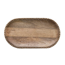 Load image into Gallery viewer, Hand-Carved Mango Wood Tray w/ Wood Beads &amp; Gold Finish
