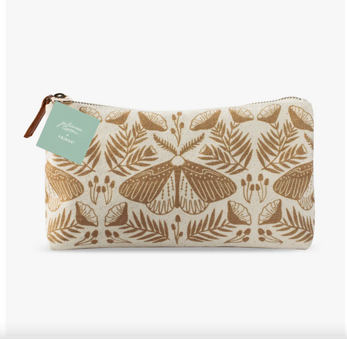 JT Moth  and floral Printed pouch with zipper top  