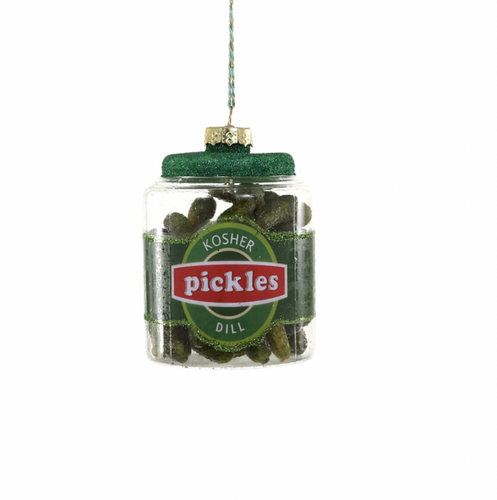 Kosher Dill Pickle Jar Ornament  with label and pickles inside 