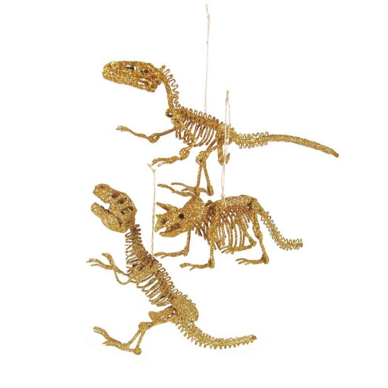 Gold Glitter Dinosaur Fossils Ornaments