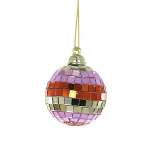 Pink Gradient Stripe Disco Ball Ornament