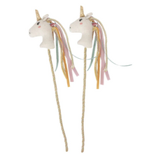 Load image into Gallery viewer, set of 2 pastel Unicorn Wands with Velvet ribbon hair
