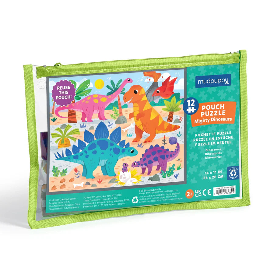 12pc Pouch Puzzle - Mighty Dinosaurs