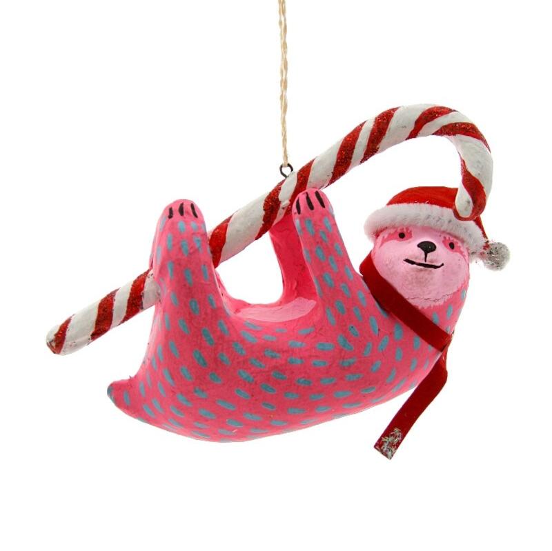 Pink Candycane Sloth Ornament