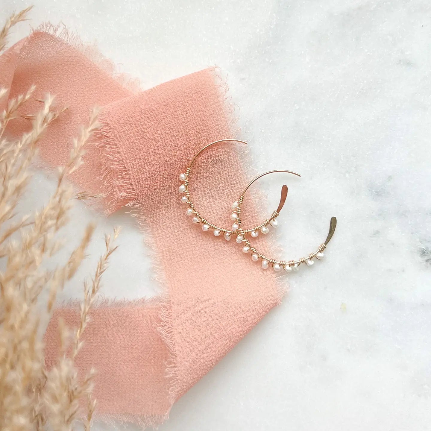 Petite Sea Hoop Earrings - Ivory 14k Gold