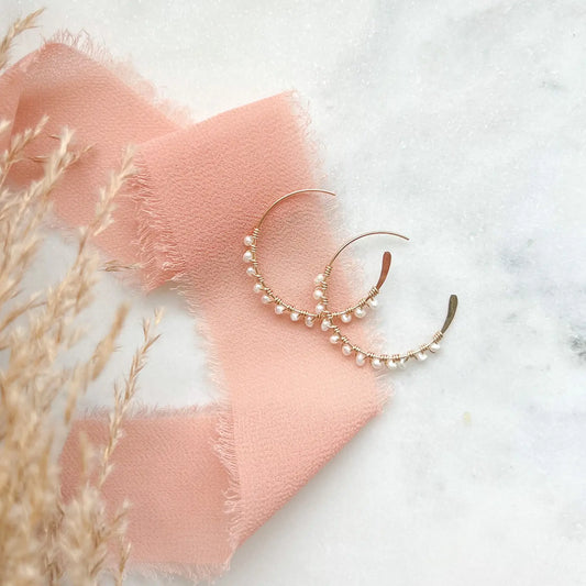 Petite Sea Hoop Earrings - Ivory 14k Gold
