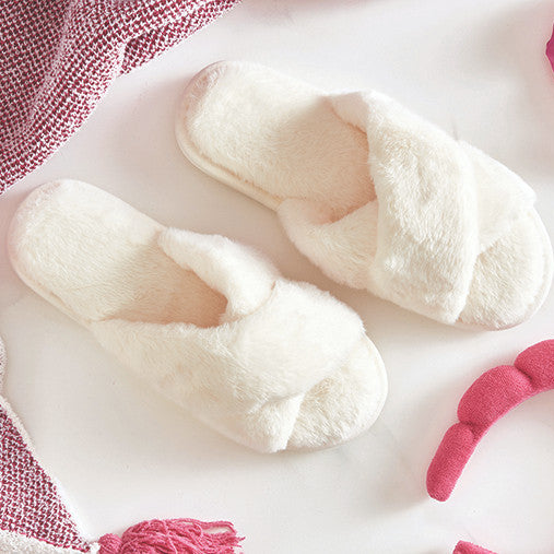 Plush Criss Cross Slippers - Ivory