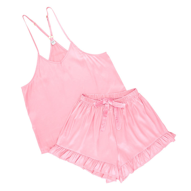 Cami & Velvet Ruffled Short Pajama Set - Pink