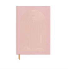Load image into Gallery viewer, Radiant Cloth Cover Journal in Pink with Gold art deco Rainbow Design 

