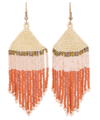 Coral Beaded Tassel Earrings