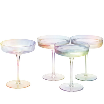Ripple Ribbed Champagne Coupe Iridescent Colored | Set of 2