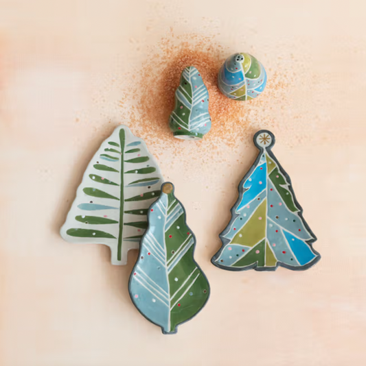 Hand-Painted Stoneware Tree Shaped Plate w/ Wax Relief