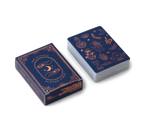 She is Magic Playing cards displayed with Celestial Designs
