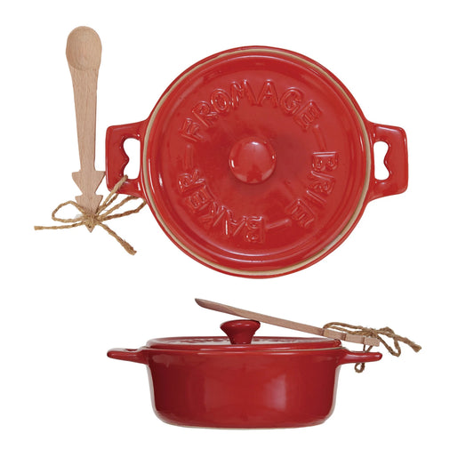 Red Holiday Brie Baker and Spreader Set