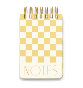 Twin Wire Chunky Notepad in a yelow and cream checker pattern with "NOTES" written at the bottom in gold 