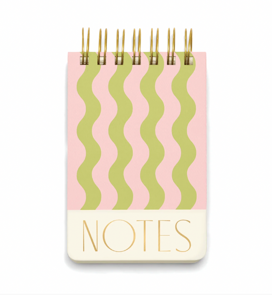Twin Wire Chunky Notepad in a green and pink wavy stripe  pattern with 