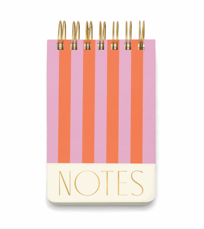 Twin Wire Chunky Notepad in pink and red stripes pattern with "NOTES" written at the bottom in gold 