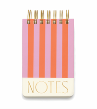 Load image into Gallery viewer, Twin Wire Chunky Notepad in pink and red stripes pattern with &quot;NOTES&quot; written at the bottom in gold 
