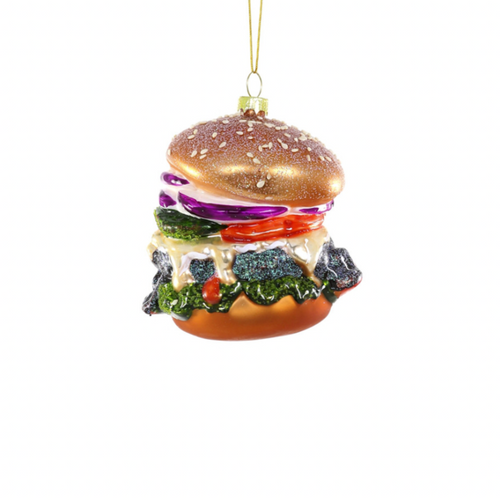 Ultimate Burger Ornament Stacked with all the topping a a sesame seed bun 