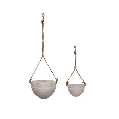Cream Powder Glaze Hanging Planter
